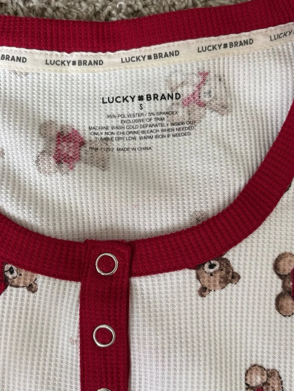 Lucky Brand teddy bear thermal Pajama Set